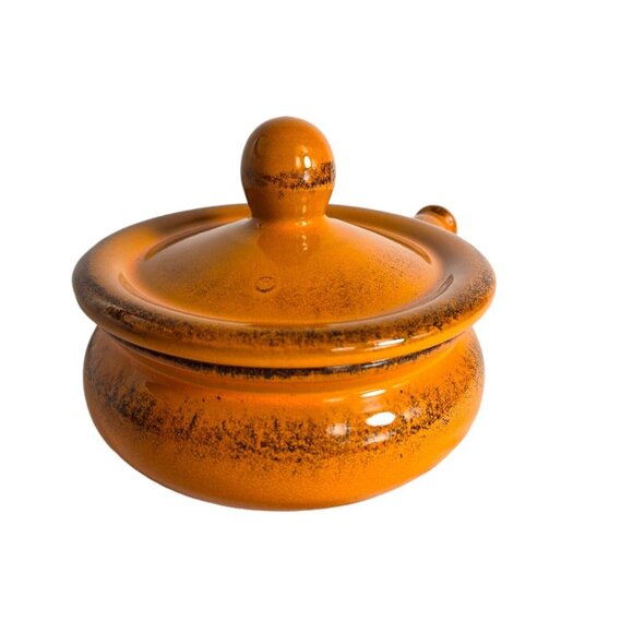 De Silva Orange Casserole Oven Safe Bowl Lid Made Italy Terracotta MCM - Picture 3 of 14